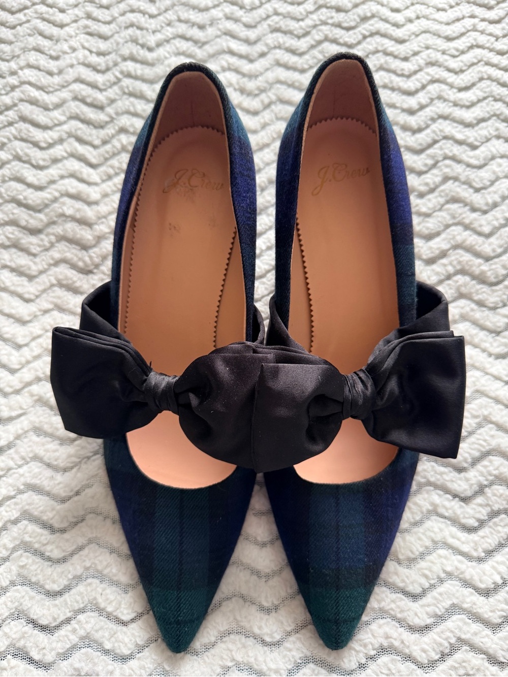 J. Crew Black Bow Plaid Pointed Toe Heels - Picture 2 of 9